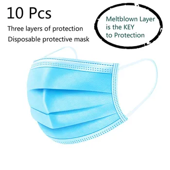 

10pcs Disposable Protective Face Mask Meltblown Cloth Layer Dust-proof Anti-bacterial Disposable 3 Layers Waterproof Cloth Mask