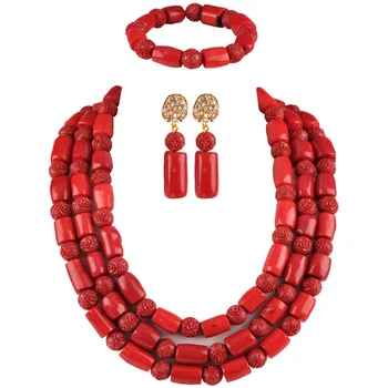 

Fashionable Red African Wedding Coral Beads Jewelry Set for Women COR-01