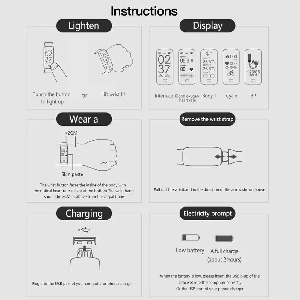 Smart Bracelet High Temperature Alarm Sports Watch Bluetooth Smart Sports Bracelet Bluetooth Smart Sports Bracelet Dropshipping