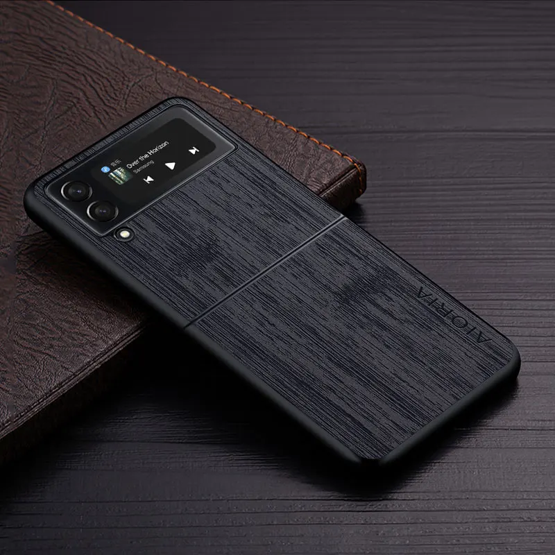 Leather Phone Case Case Samsung Galaxy Z Flip 3 4 5G Z Flip3 funda bamboo wood pattern Leather cover Luxury coque galaxy z flip 3 case capa Phone Case Leather Case