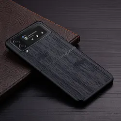 Luxury Bamboo Wood Pattern Leather Case for Samsung Galaxy Z Flip - Sophisticated Protective Cover (Black)