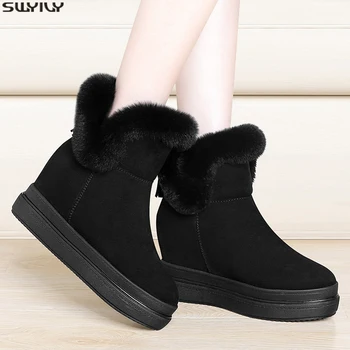 

SWYIVY Microfiber Chaussure Femme Slip On Wedge Shoes Woman 2019 Snow Boots Woman Winter Shoes Women Ankle Boots For Women 35-40