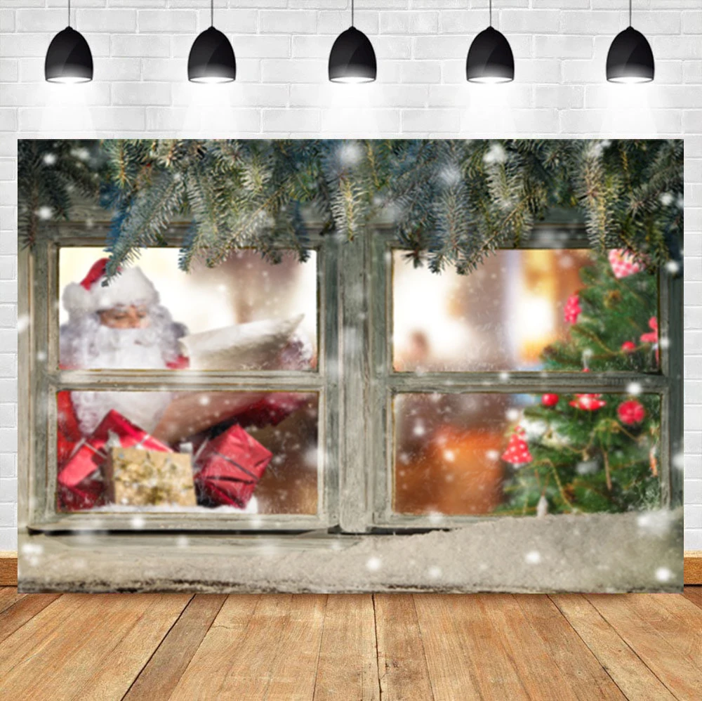 

Laeacco Winter Windowsill Snowflake Light Bokeh Santa Claus Birthday Backdrop Photographic Photo Background For Photo Studio