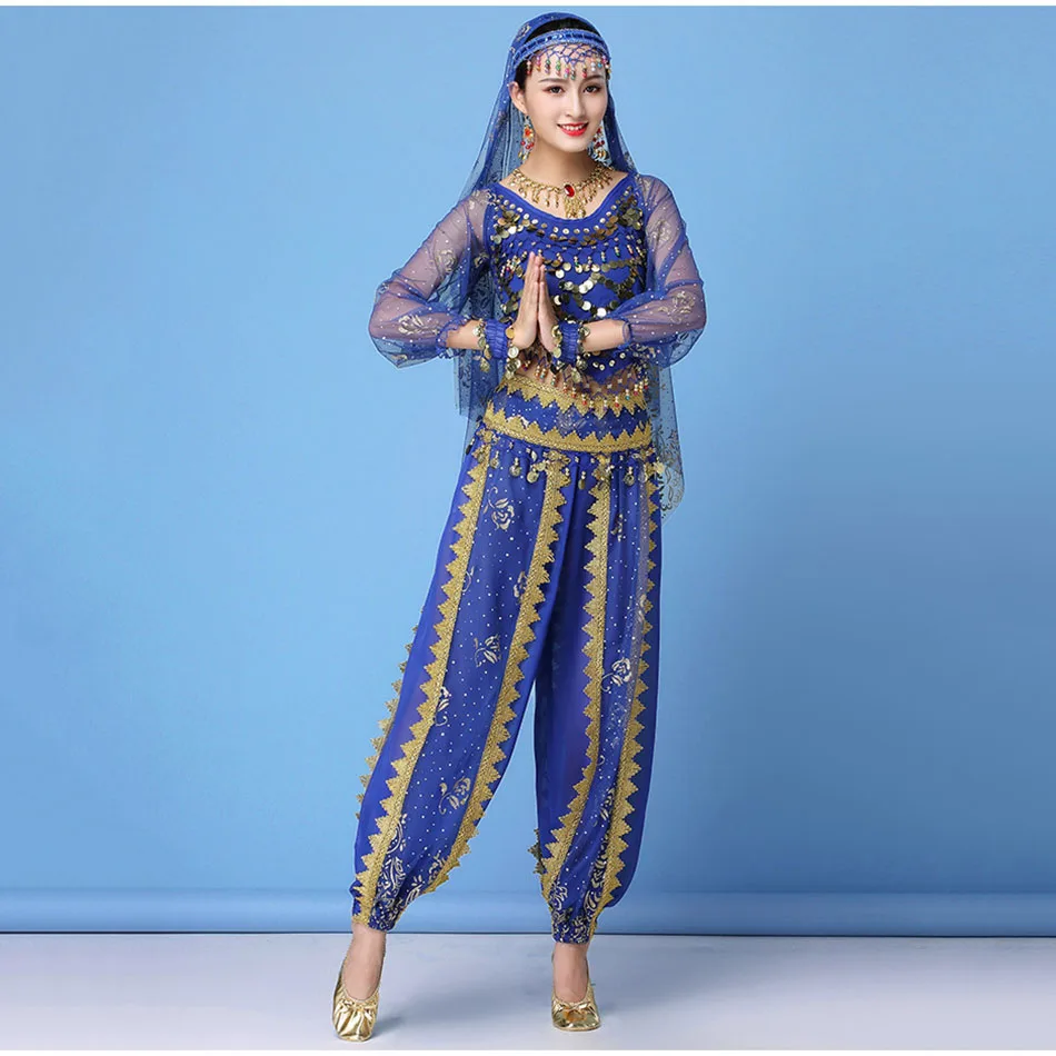 

Belly dance dress Set Women Tops Pants Waist Chain Veil Earring Bracelet Bellydance costume Dancing Performance 0079