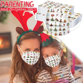 

Christmas Three-layer Mask 20pcs Adult 30pcs Child Parent-child Disposable Pink Ear Hook Face Mask Outdoor Mouth Cover masques