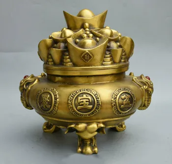 

wedding decoration China Brass Elephant Head YuanBao treasure bowl incense censer incensory