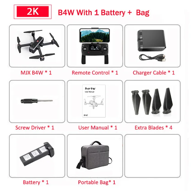 MJX B4W профессиональный 5G gps Дрон с камерой 2K WiFi FPV Бесщеточный пульт дистанционного управления дистанция 2 км RC Квадрокоптер Вертолет игрушка F11 - Цвет: B4W Black 1B Bag