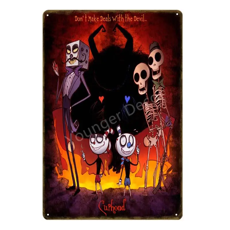 Видео игры Funko поп Cuphead металлический плакат Mugman дьявол легендарная чаша настенные художественные печатные оловянные плакаты домашний декор детский подарок
