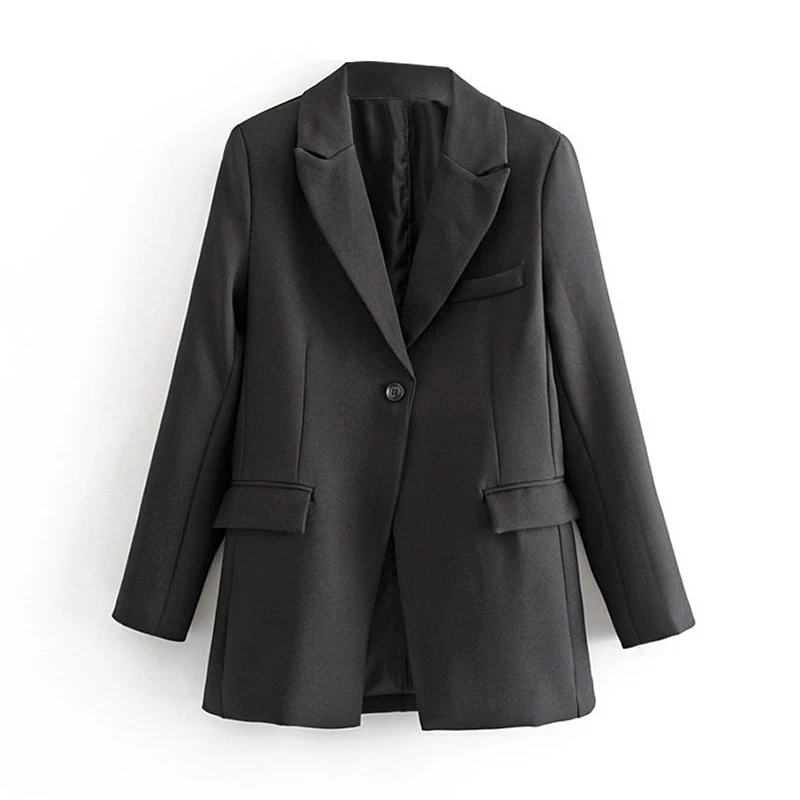 Casual Solid Women Office Blazers Single Button Pleated Ladies Jacket Notched Neck Fashion Female Coat Outwear Chaqueta Mujer