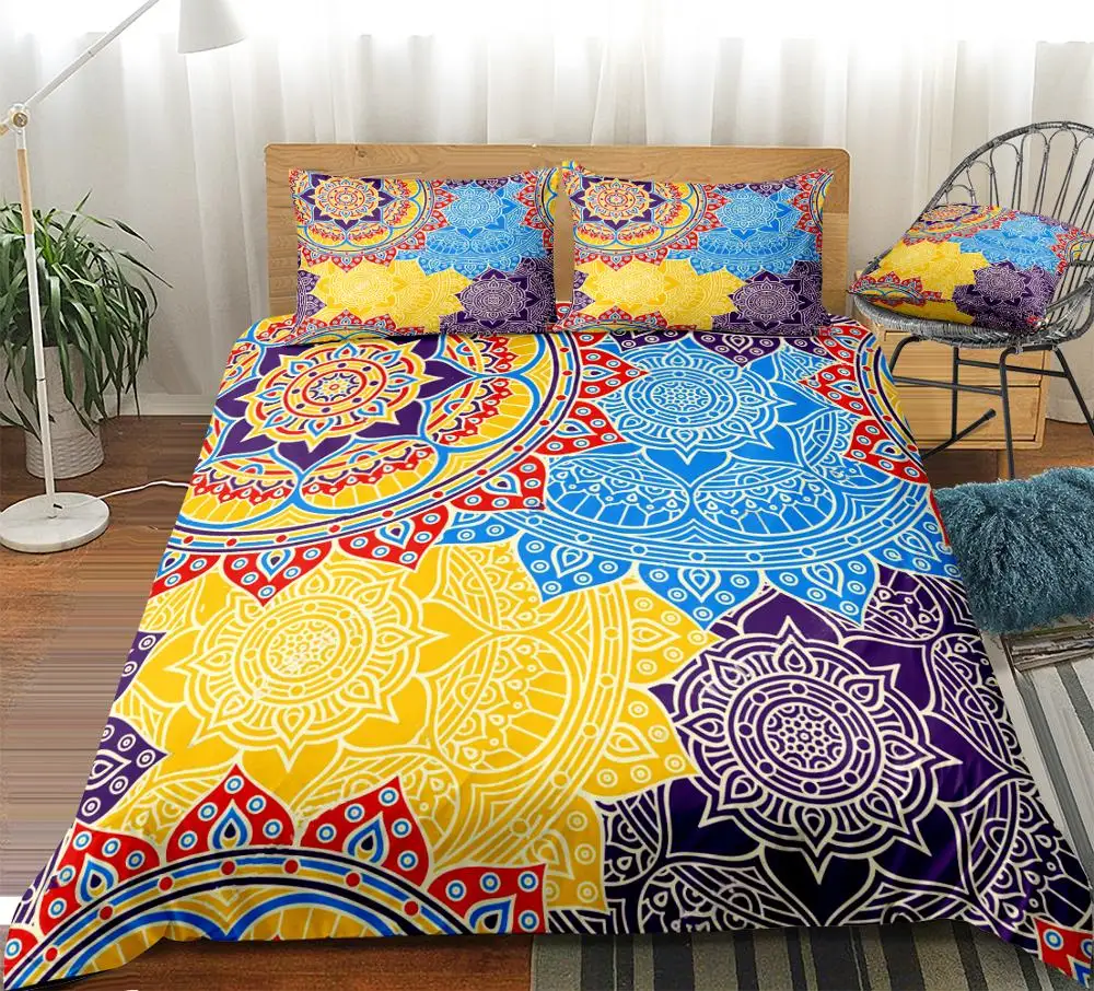 Blue Hippie Mandala Bedding Flat Bed Sheets Double Bedspread Set Pillow Cases 