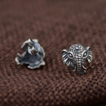 

S925 Solid Silver Antique Craftsmanship Female Auspicious Elephant Earrings Real Silver Elephant Stood Earrings