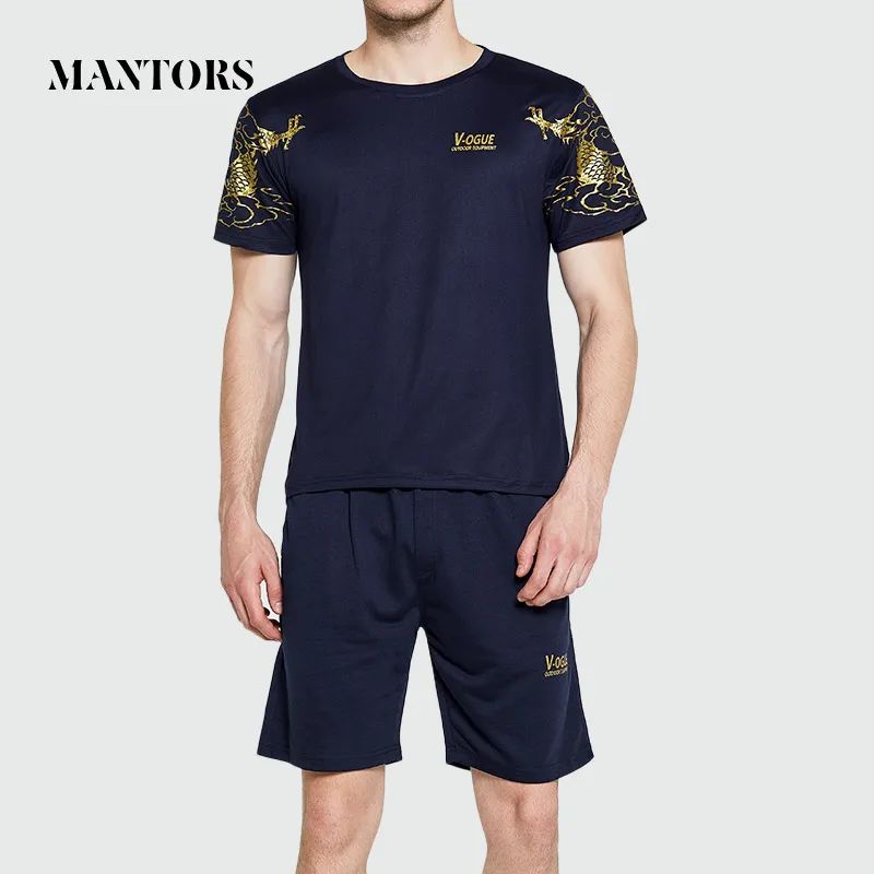 

Men Tracksuit Sets Casual 2020 New Mens Sportswear Set Clothing Summer Print Shorts + Tee shirt Male Sweat Suit 2 Pieces Fitness