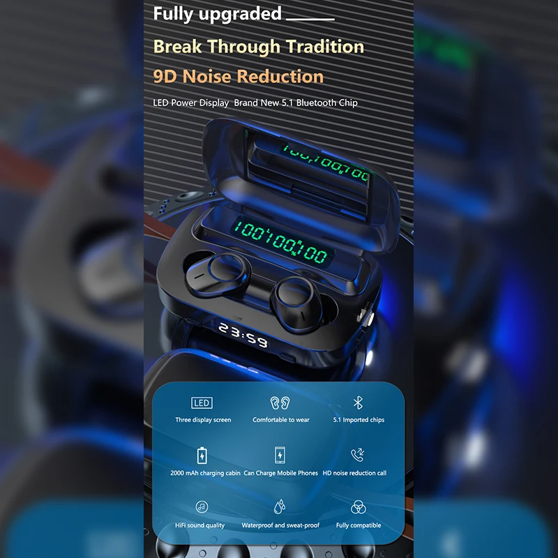 E6S TWS Wireless High cost Efective Bluetooth 5 0 Earpiece Smart Control Sport Earbuds Smart digital display bluetooth headsets