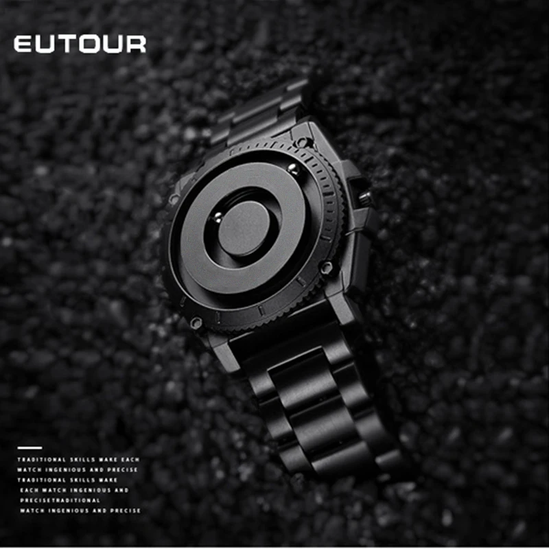 EUTOUR Luxury Brand Magnetic Sports Pointer Waterproof Men\'s Watch Fashion Stainless Steel Strap