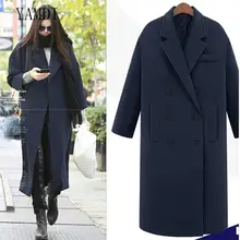 Autumn Winter Solid Woolen Coat Vintage Full trench Coats Double Breasted Casual Wool Long Coat Women Thick Casaco Feminino