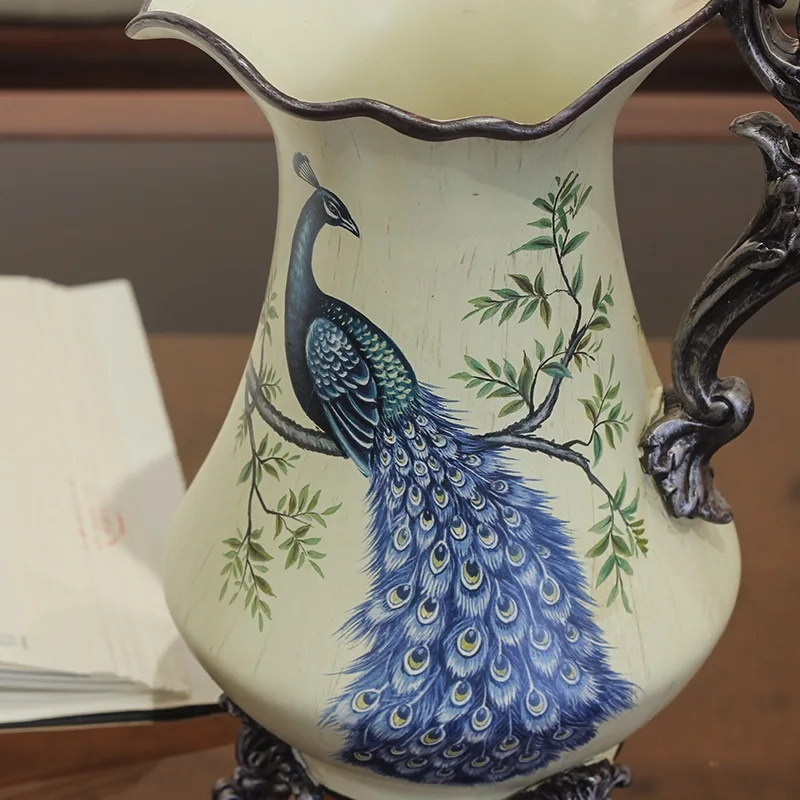 Euro-American household beige-yellow blue feather sparrow ceramic milk pot handicraft vase Jewelry Wedding Gifts
