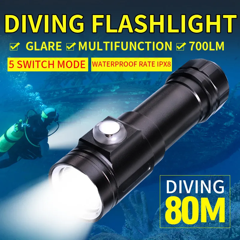 Дайвинг фонарик водонепроницаемый CREE XM-L T6 светодиодный фонарь алюминиевый AA 720LM подводная вспышка для погружения Глубина 80 м