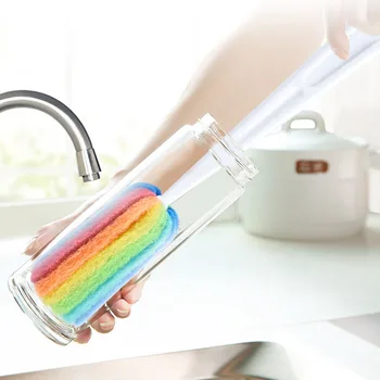 

1 PC Kitchen Cleaning Tool Sponge Brush For Bottle Glass Cup Colorful Scouring Cloth Cup Brush Long Handle Cleaning Brush