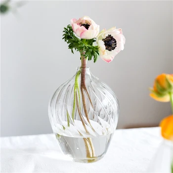 

American Style Tabletop Stripe Hydroponic Glass Vase Fresh Flower Vase Dry Flower Pot INS Retro Mini Transparent Ornaments