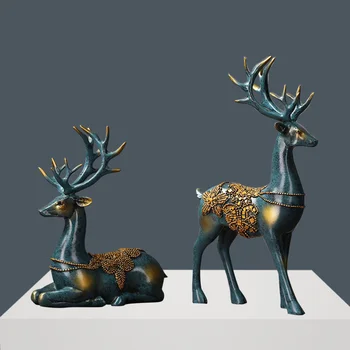 

2pcs Couple Deer Ornament Home Decoration Ornament Creative Deer Decoration for Room Wine Cabinet Imitation Bronze Large Size