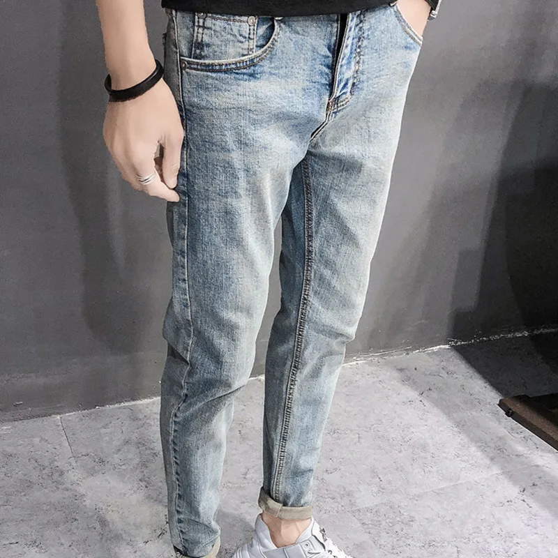 Great Value Jeans Men's Stretch Slim Fashion Solid Color Casual Skinny Jean Pants Men Streetwear Wash Wild Hip Hop Denim Trousers Mens