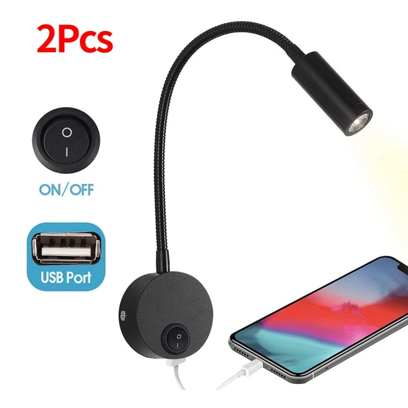 2 шт. DC 12V светильник для чтения с USB зарядным портом RV интерьерный s гибкий