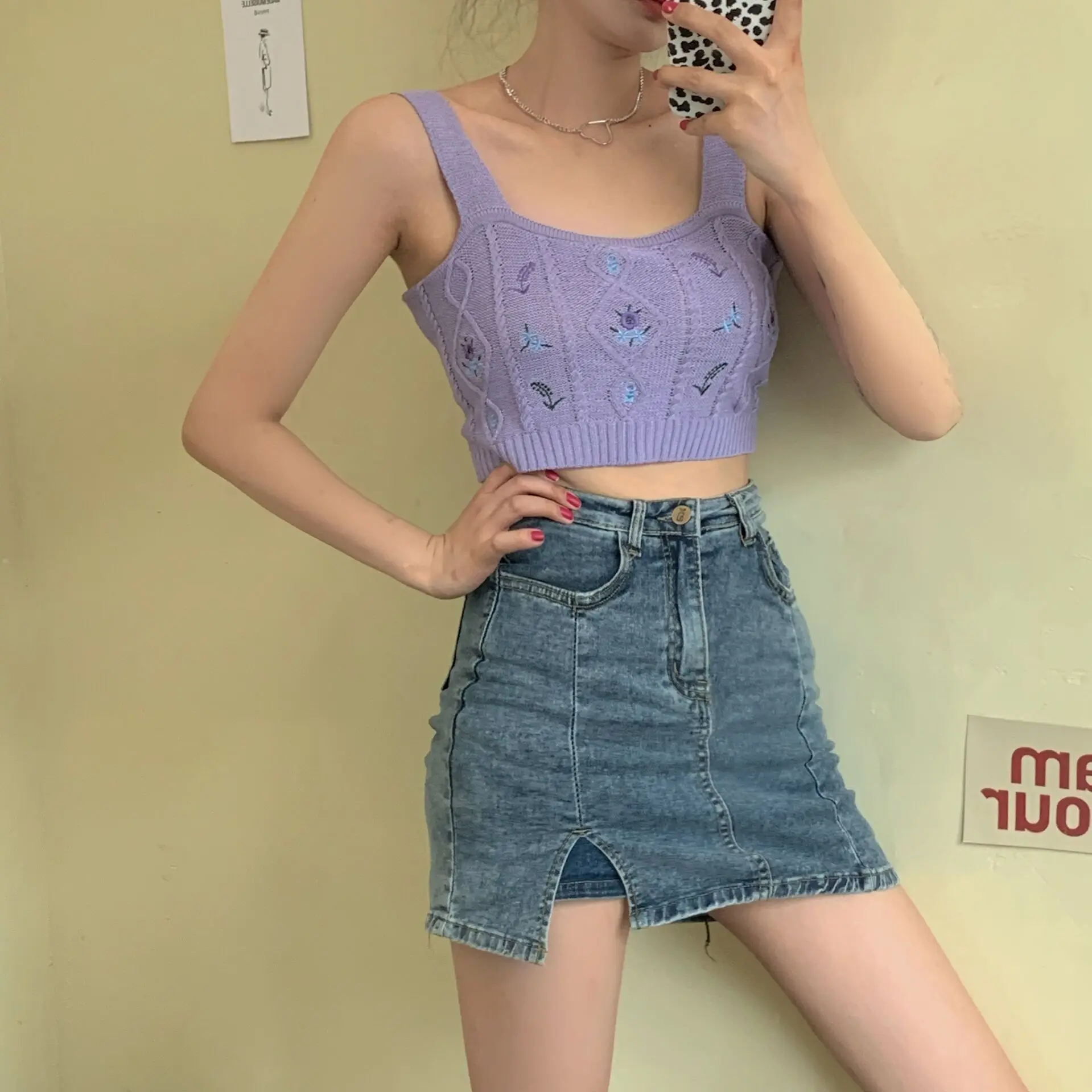 WildFlower Knit Strap Crop Cami - 35 - Kawaii Mix