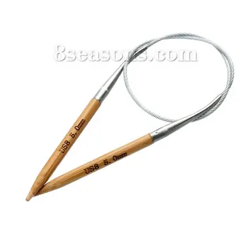

5mm Natural Bamboo Fixed Circular Knitting Needles Silver Color Stainless Steel Tube Crafts Crochet Hooks 40cm long 1PC
