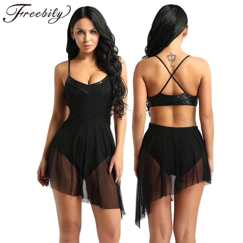 

Adult Shiny Sequin Backless Criss Cross Tulle Tutu Ballet Dress Gymnastics Leotard Women Contemporary Lyrical Dance Costumes