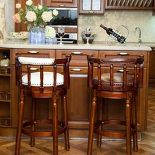 Скандинавский барный стул из массива дерева современный креативный кафе высокие табуреты Европейская спинка табурет кожаный американский стиль вращающиеся барные стулья