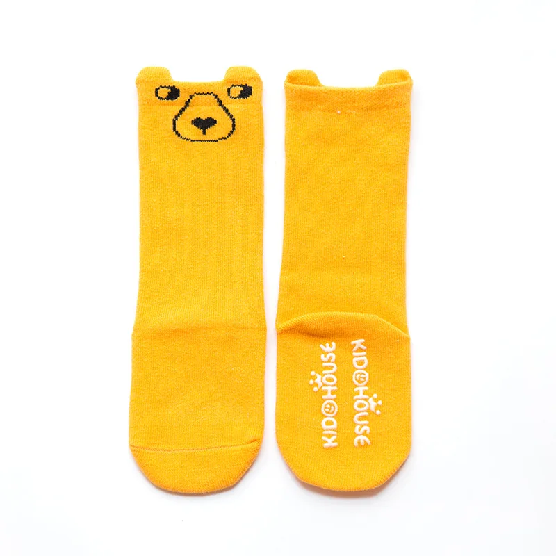 Детские гольфы с мультяшными животными Нескользящие хлопковые носки для маленьких девочек с резиновой подошвой, гольфы для малышей 0-4 лет - Цвет: yellow bear