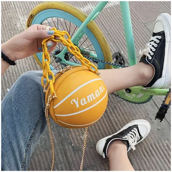 

Personality female leather pink basketball bag 2020 new ball purses for teenagers women shoulder bags crossbody chain hand bags