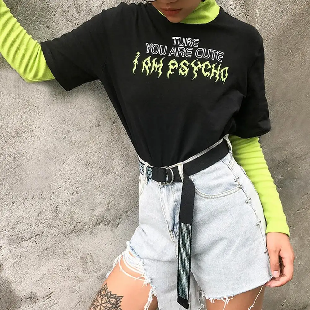 Harajuku модная женская рубашка с надписью YOU ARE CUTE, длинный рукав, водолазка, свитер, топ, имитация двух частей, футболка женска