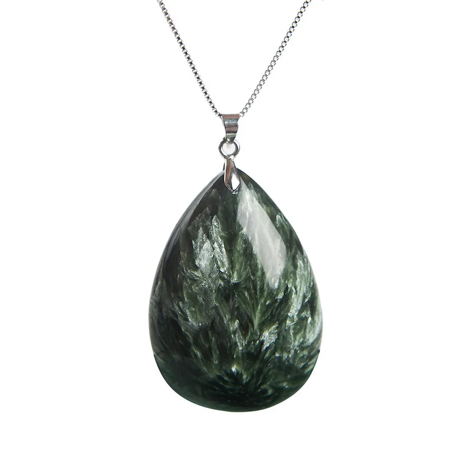 Green Natural Seraphinite Gemstone Water Drop Crystal Bead Pendant Suspension 42*30*10mm | Украшения и аксессуары