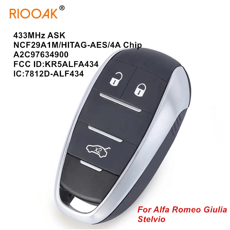 US $100.71 For Alfa Romeo Giulia Stelvio 2015 2016 2017 2018 2019 2020 433MHz Keyless Remote Smart Key Fob KR5ALFA434 A2C97634900 ALFA434