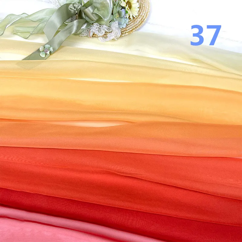Rainbow Gradient Color Chiffon Fabric 30D Organza Tulle Fabric For Diy Ancient Style Hanfu Wedding Dress Stage Party Decor