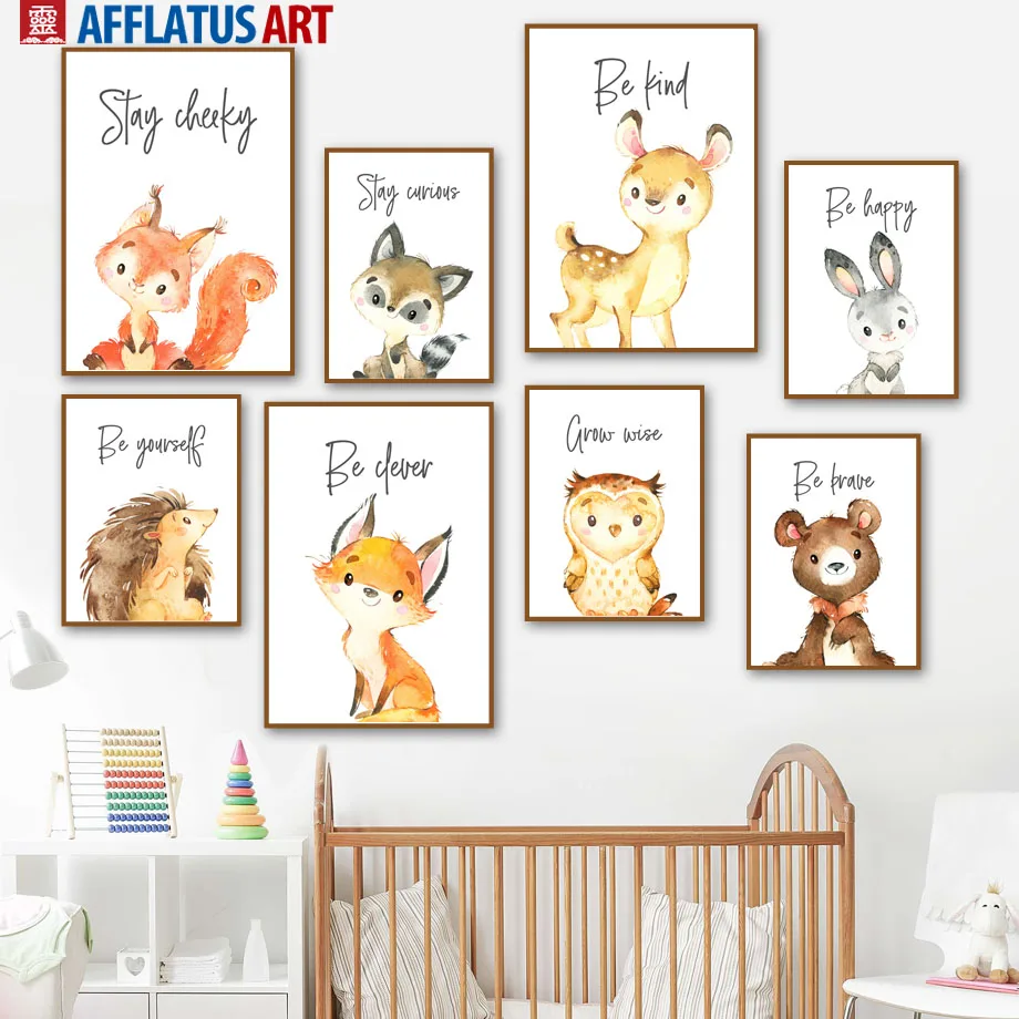 

Watercolor Fox Bear Deer Rabbit Dream Quotes Wall Art Canvas Painting Nordic Posters And Prints Wall Pictures Kids Room Decor