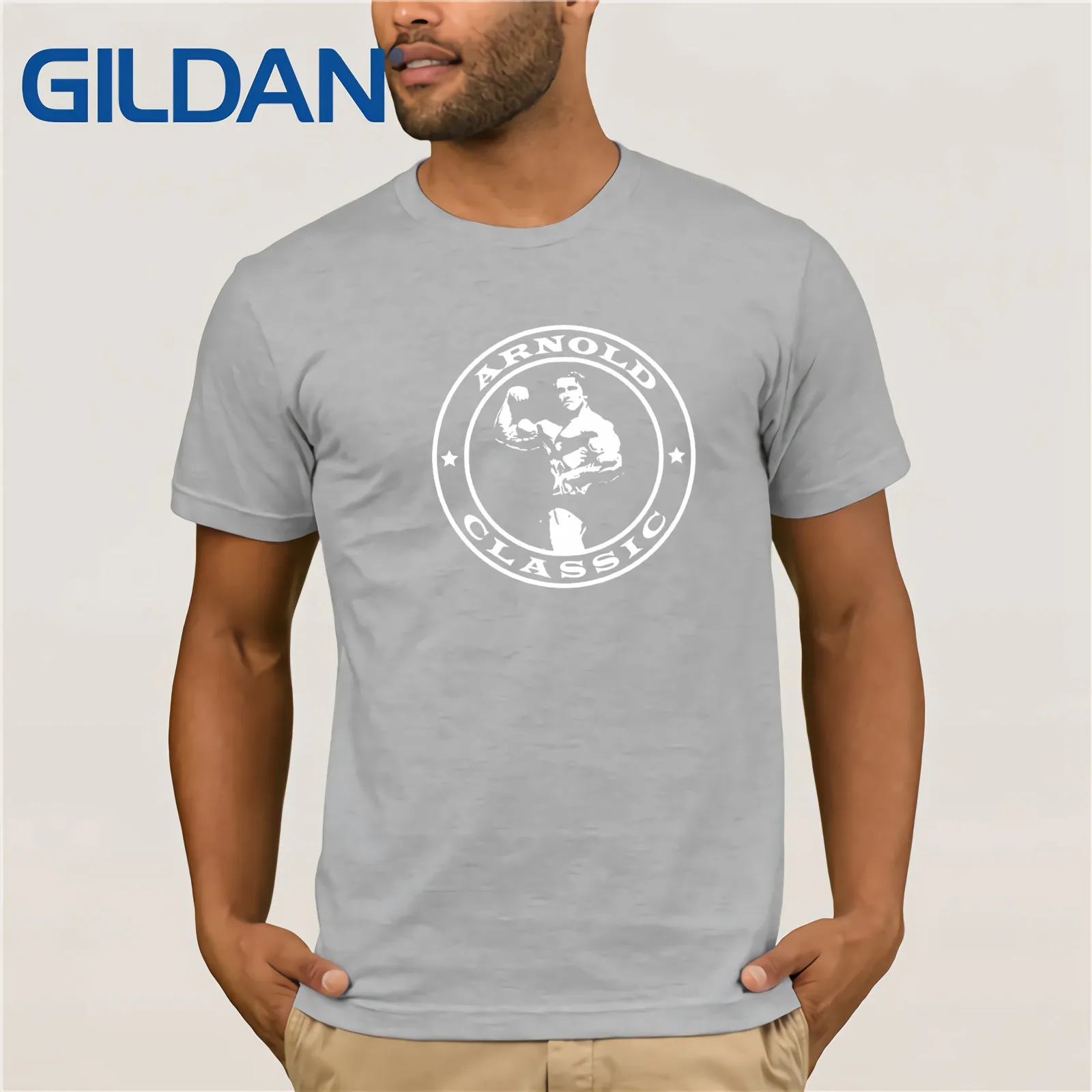 Новое поступление футболка с круглым вырезом для мужчин Арнольд Классическая футболка для бодибилдинга тренировочный тренажер мотивация онлайн футболка дизайн - Цвет: light grey