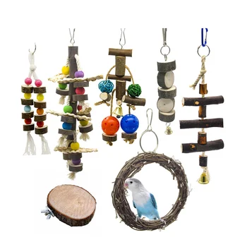

7pcs Parrot Toy Funny Practical Creative Wooden Swing Bite Toy Playing Toy Cage Accessories for Parrot Bird