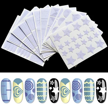 

12 Mixed Patterns Form Guide Stickers Tips Design Decal French Manicure Nail Art Fringe