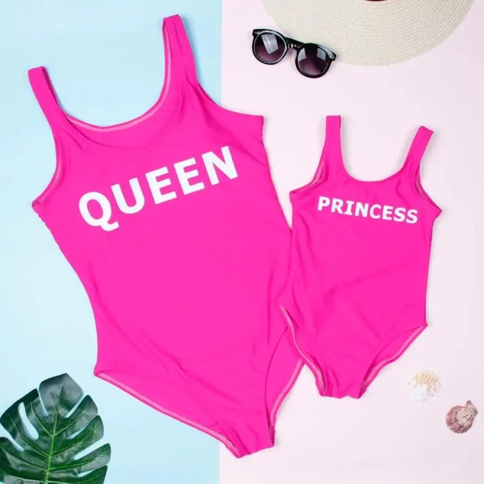 

2019 New Style Parent And Child Bathing Suit Beach Shorts Europe And America Solid Color Printed Letter Swimwear