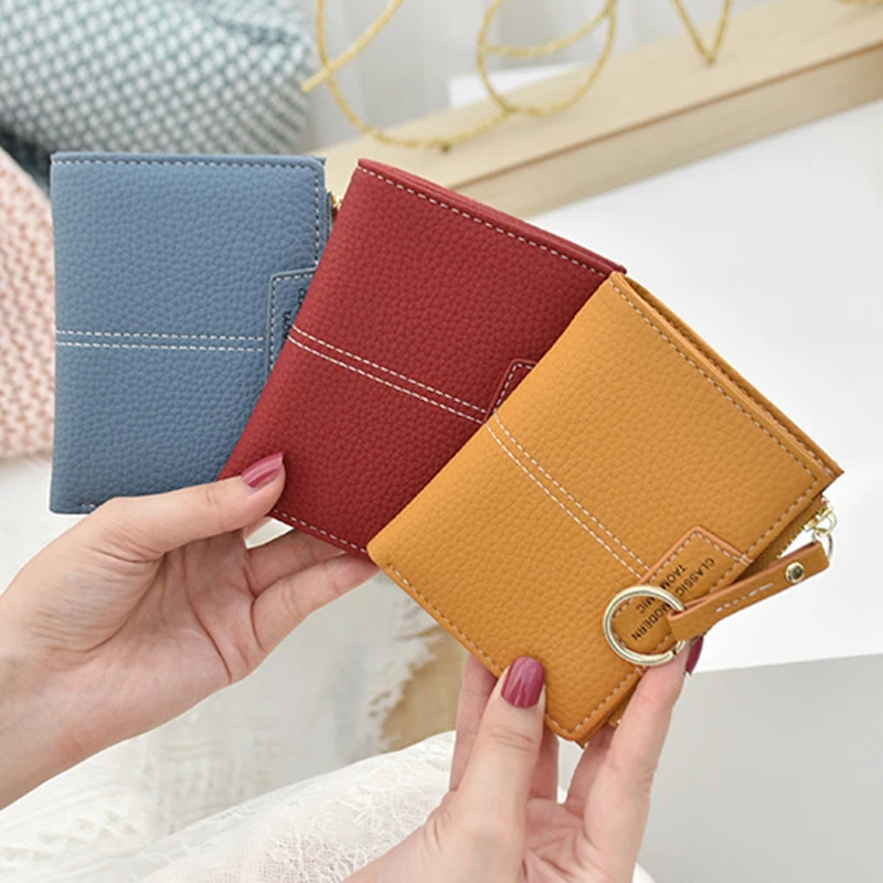 Leather Small Wallets Women Luxury Brand Design Splicing Short Wallet  Purses Female Short Coin Zipper Purse Credit Card Holder - AliExpress