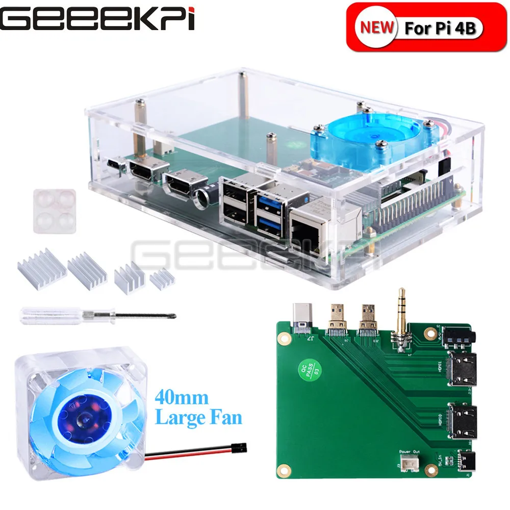 GeeekPi Acrylic Raspberry Pi Set top Box Kit With 4010 Blue LED Light Fan And All Aluminum Heat 