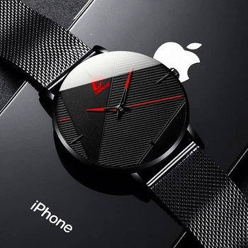 Reloj hombr 2020 אופנה שעונים גברים קלאסי שחור דק במיוחד נירוסטה רשת חגורת קוורץ שעון יד relogio masculino