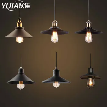 

Loft vintage industrial pendant light nordic retro lights black iron lampshade edison lamp metal light fixture dining room 220V