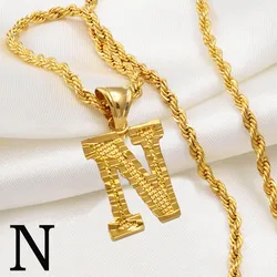 Gold Plated A-Z Initial Pendant Necklace with Rope Chain - 50cm or 19.7 Inches (N)