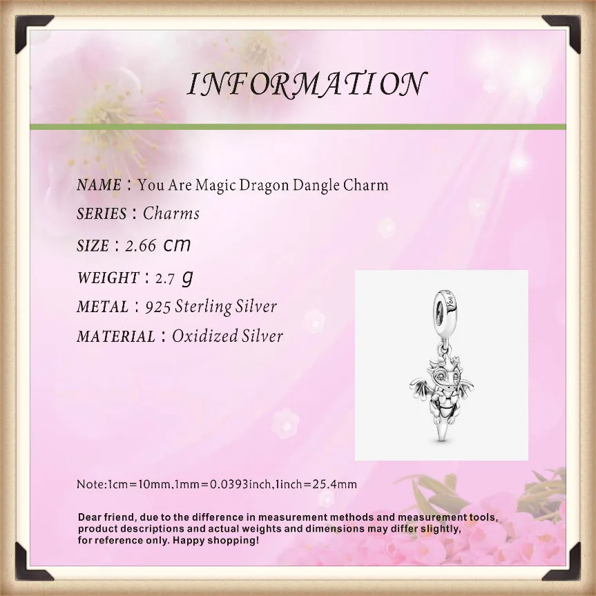 SALE! 925 Sterling Silver Beads You Are Magic Dragon Dangle Charm Fit Original Pandora Bracelets DIY Women Fashion Jewelry Gift 5