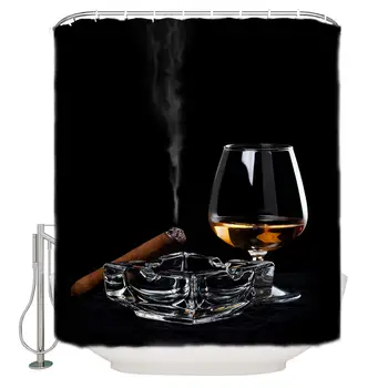 

Shower Curtains for Bathroom Sets Ashtray Cigar Wine Glass Unhealthy Habit Bath Curtain Durable Waterproof Polyester Washable