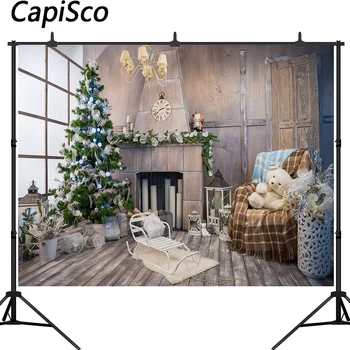 

Capisco Christmas Backdrop Decorative Tree Fireplace Gift window vintage wall Photography Background Photo Studio props