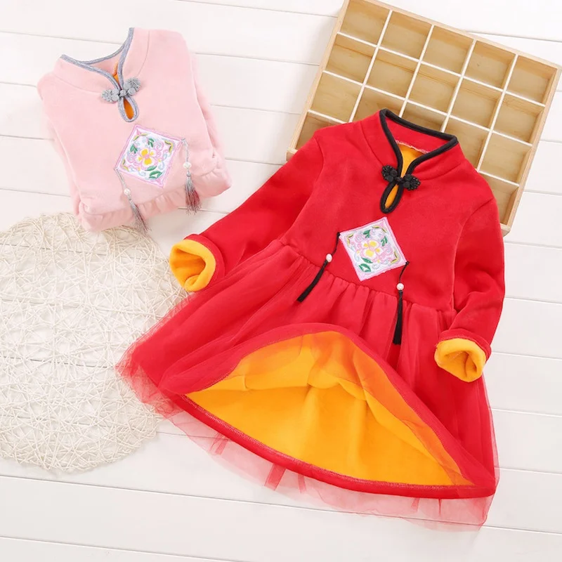 Платье с длинными рукавами для девочек; двустороннее флисовое платье с сеткой; плотные теплые модные платья принцессы; сезон осень-зима